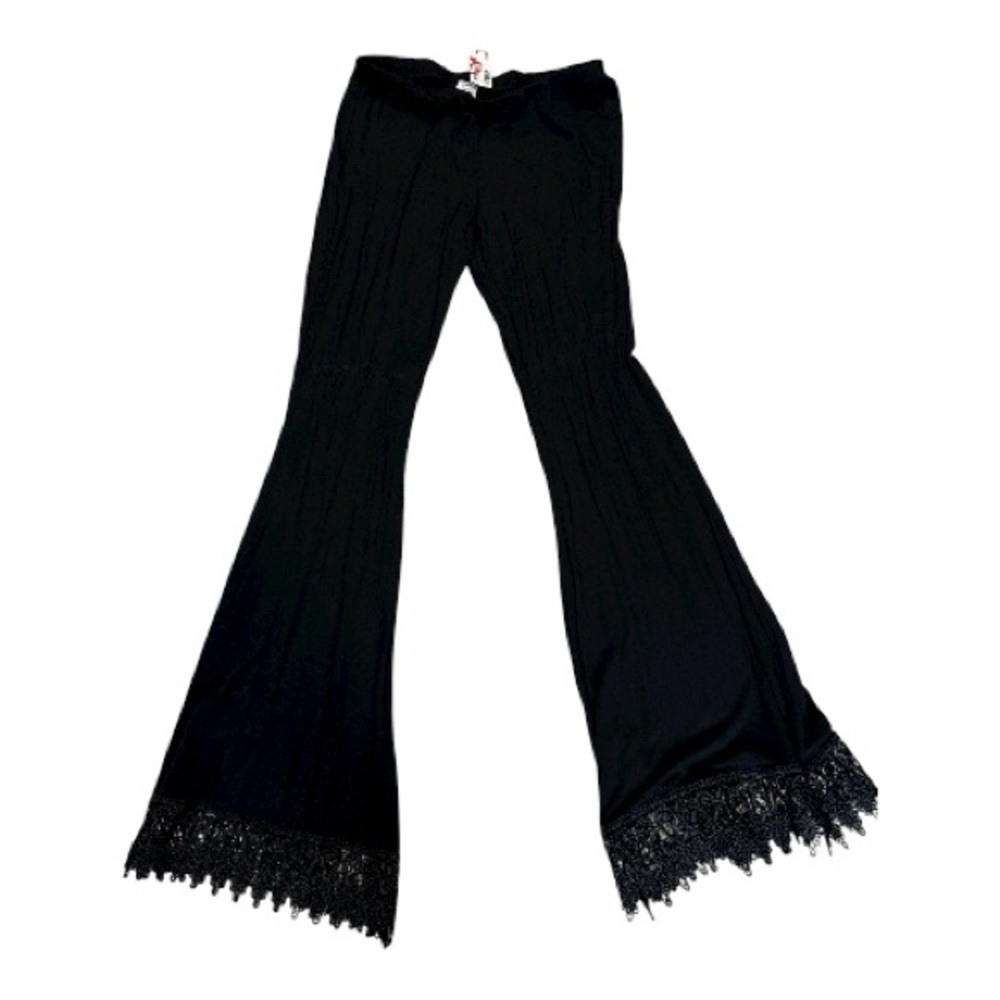 Flamingo Women’s Black Flared Leggings with Lace Fringe on the Bottom Size M NWT
